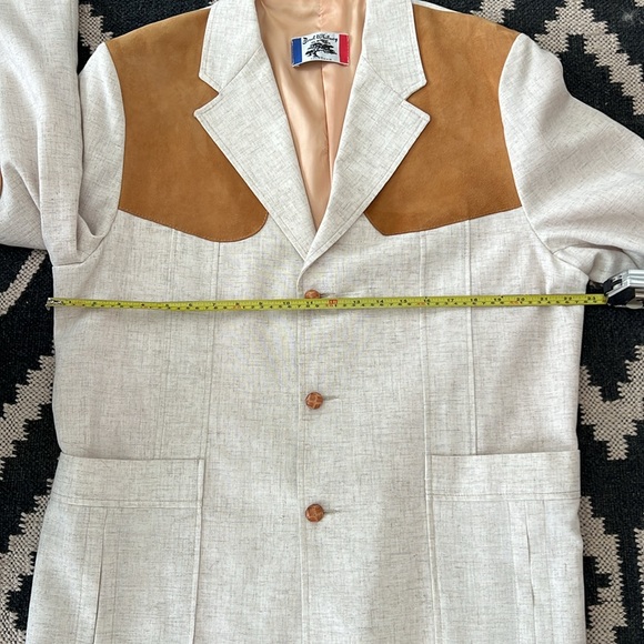 Brad Whitney cream linen and tan suede men’s sport coat blazer  size 44 - Picture 11 of 13